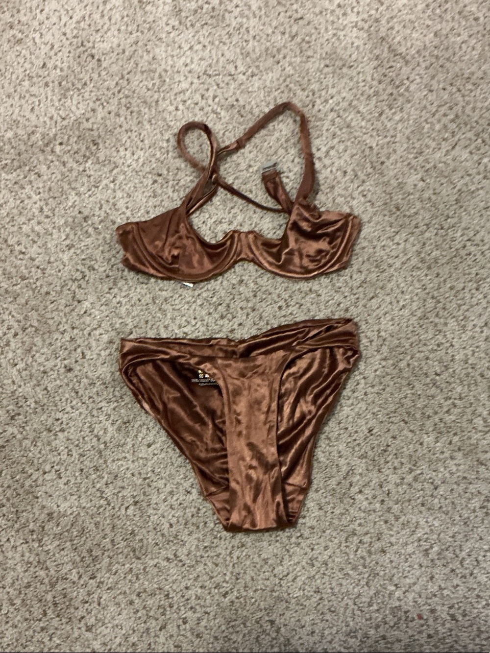 Isa Boulder Brown Satin Bikini Set - Two Piece Swimwear (includes set!)